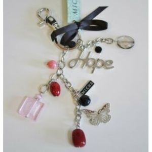 Purse Charm Keychain Silver Pink HOPE Butterfly